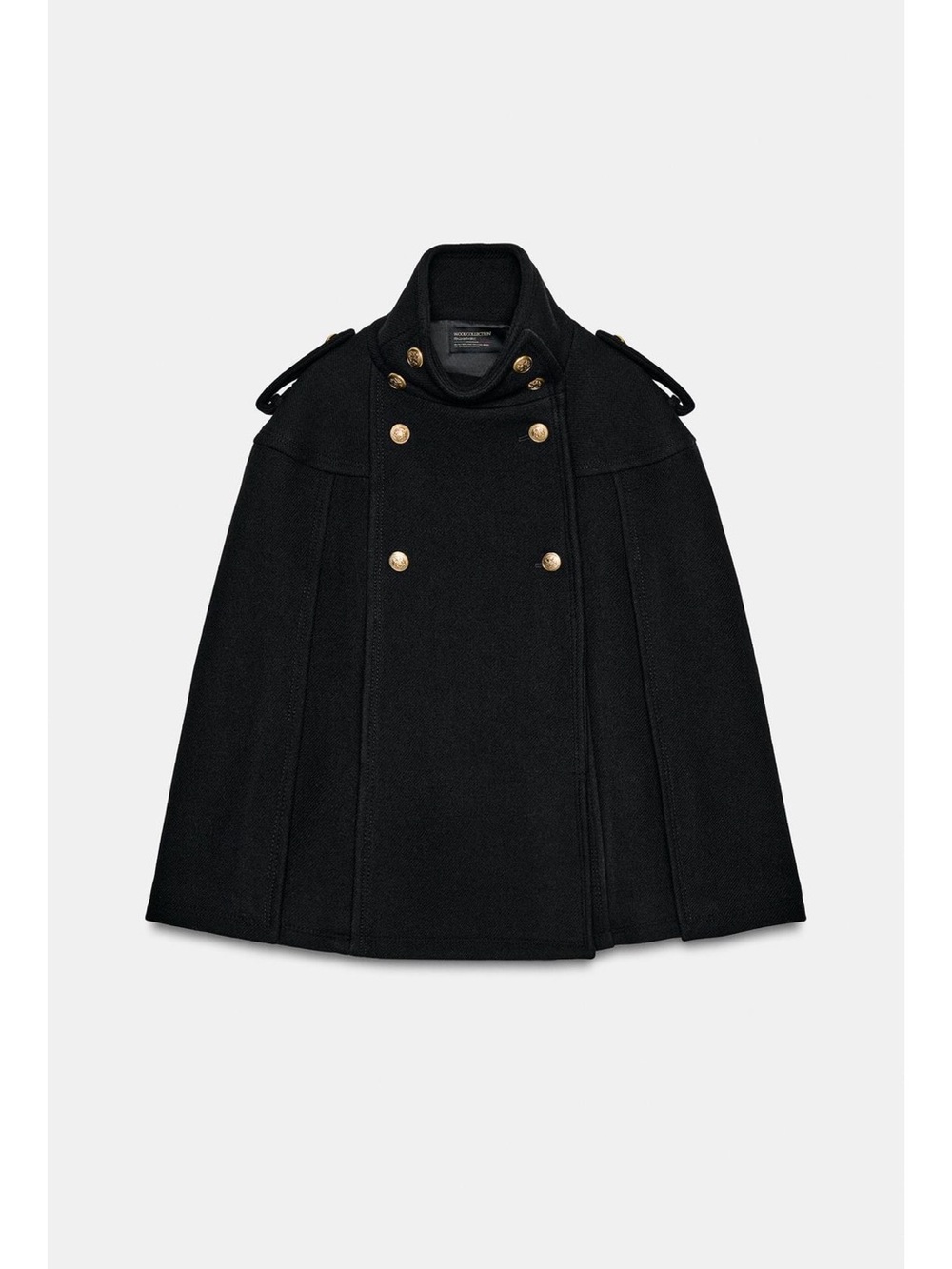 Womens Black Military-Style Wool Cape Coat - Picture 9 of 12